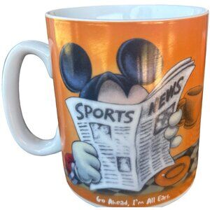 Disney Mickey Mouse Ears Sports News Reading Novelty Ceramic Mug 26 oz. 5" Tall